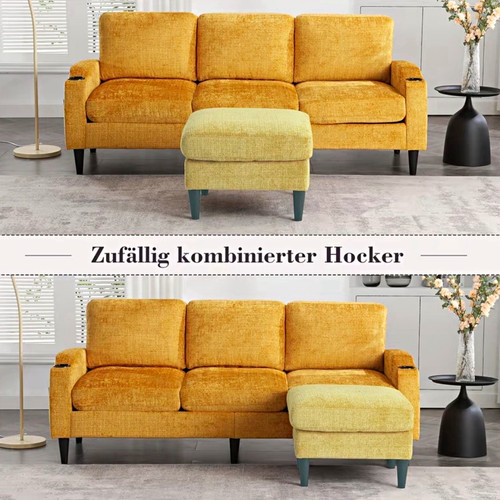 Sitzer sofa stoff gelb - 3-sitzer, mit